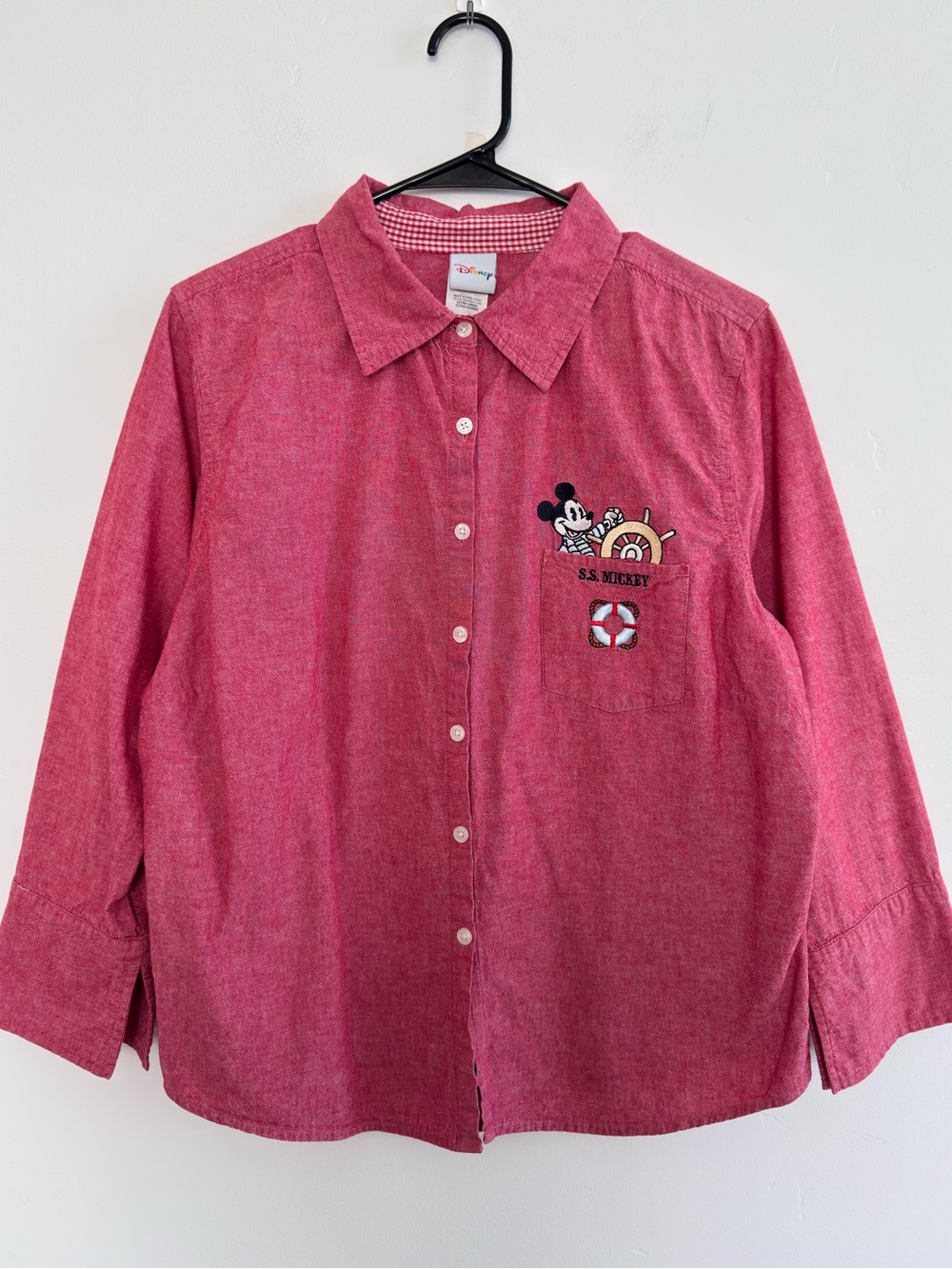 Disney Vintage S.S. Mickey Mouse Red Chambray Embroidered Shirt XL Nautical